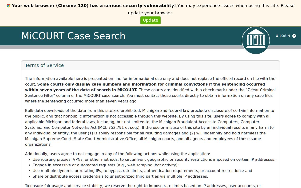 Oscoda County warrant search: district court case search interface for Oscoda County